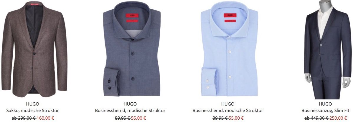 Hugo Boss Sale mit 10% Extra Rabatt   z.B. Business Anzug für 225€ & Hemden ab 50€