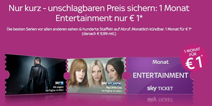 TOP! Sky Entertainment Ticket ab 1€ mtl. (statt 19,98€) – nur Neukunden