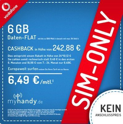 Vodafone Data Go M mit 6GB LTE und bis zu 500 Mbit/s für 6,49€ pro Monat