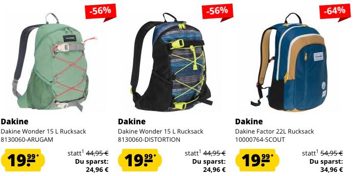 Dakine Sale bei SportSpar   z.B. Dakine Trek II 26L Rucksack ab 23,99€ (statt 32€)