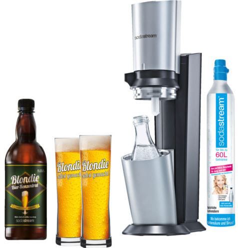 Sodastream Crystal + 60 Liter Zylinder + Glaskaraffe + 2 Bier Gläser + Bierkonzentrat für 3L für 89,95€