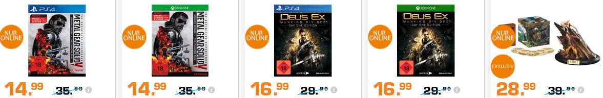 Metal Gear Solid 5 o. Deus Ex   Mankind Divided   PS4 u. Xbox One für 14,99 € und mehr günstige Angebote im Saturn Weekend Sale