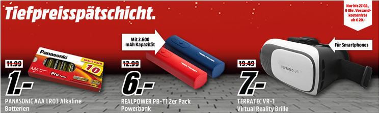 Media Markt  Tiefpreisspätschicht   u.a. Panasonic Batterien für 1€   ULTRON Bluetooth Lautsprecher  für 7€