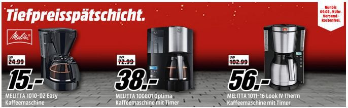 Media Markt Melitta Kaffeemaschinen Tiefpreisspätschicht   z.B. Melitta  Optima Timer für 38€