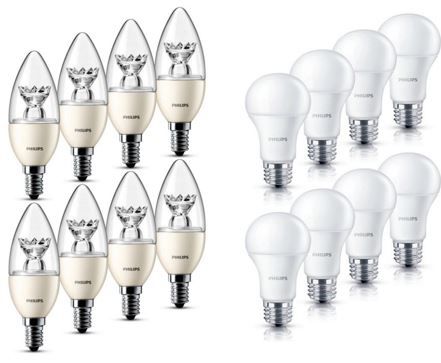 Philips LED Lampe E27/E14   8er Pack dimmbar für nur 19,99€