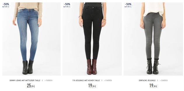 Pimkie mit 50% Rabatt auf die 2te Bluse oder Jeans + VSK frei ab 20€