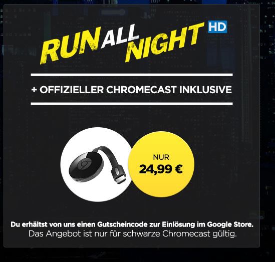 Ausverkauft! Google Chromecast 2  + HD Stream: Run All Night für 22,99€