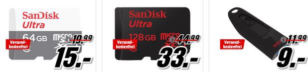 Media Markt SanDisk Tiefpreisspätschicht   u.a. SanDisk Ultra 128GB SDXC Speicherkarte  für 30€