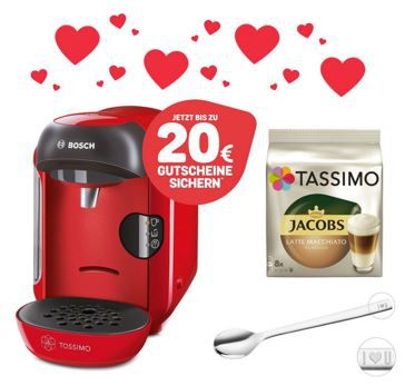 Valentinstags Special: TASSIMO VIVY Kapselmaschine + 20 EUR Gutscheine + WMF Löffel +T DISCs für 34,99€