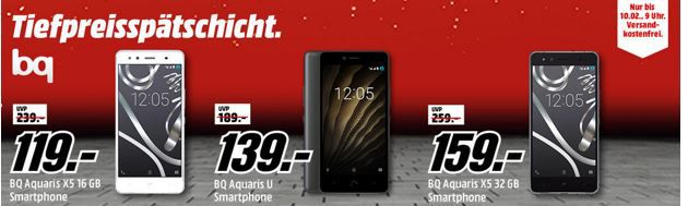 Media Markt BQ Smartphone Tiefpreisspätschicht   z.B. BQ Aquaris U Lite 1 Dual SIM für 109€