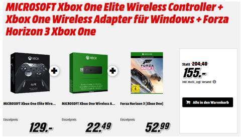 Xbox One Elite Wireless Controller + Xbox One Wireless Adapter + Forza Horizon 3 für 155€