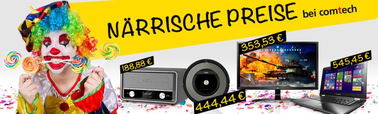 Närrische Preise bei comtech   großer Sale mit bis zu 52% Rabatt  z.B. Unold 78255 Slow Juicer Entsafter für 58,88€ (statt 89€)