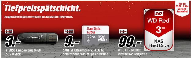 Media Markt Speicher Tiefpreisspätschicht   z.B WD Red interne Festpl. mit 3TB für 99€