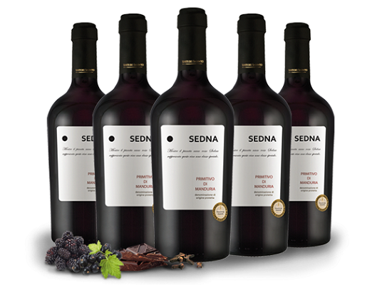 5 Flaschen Rotwein   Primitivo di Manduria SEDNA für 44,90€ (statt 69€)