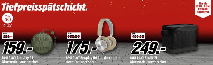 Media Markt B&O Tiefpreisspätschicht   z.B. B&O PLAY Beolit 15 Bluetooth Lautsprecher statt 444€ für 249€