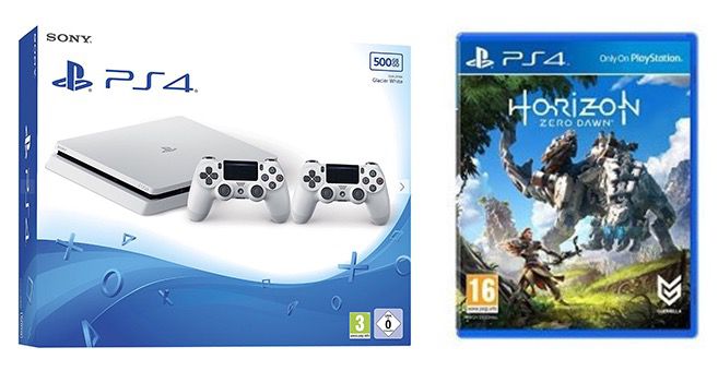 PlayStation 4 slim 500GB in Weiß + 2. Controller + Horizon: Zero Dawn für 274,16€ (statt 360€)