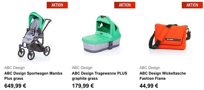 20% Rabatt auf ausgewählte ABC Design & MOON Artikel   z.B. Kombikinderwagen für 307€ (statt 359€)