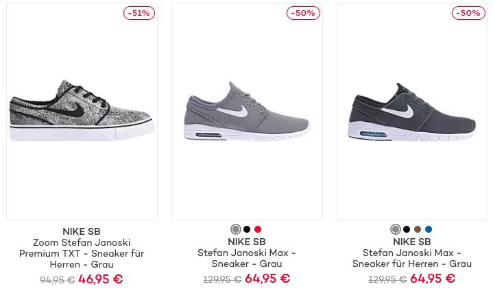 Nike Janoski Sneaker um 50% reduziert + 10€ Gutschein   z.B. Nike SB Stefan Janoski Max für 65€ (statt 130€)