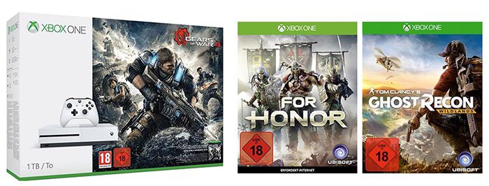 Xbox One S 1TB + Ghost Recon: Wildlands + For Honor + Gears of War 4 für 334,41€ (statt 418€)