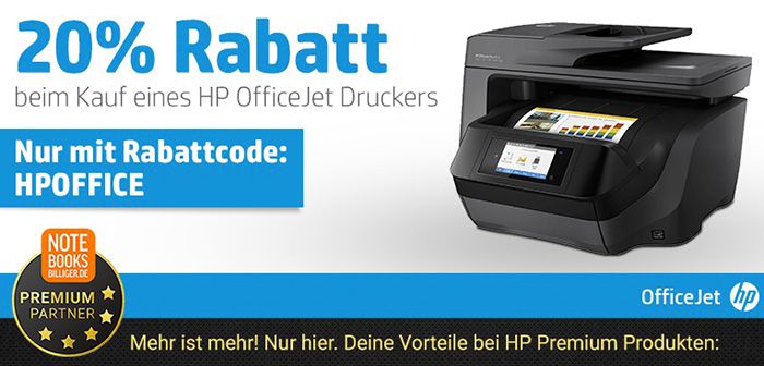 20% Rabatt auf HP Officejet Drucker bei Notebooksbilliger   z.B. HP Officejet Pro 6970 für 103€ (statt 128€)