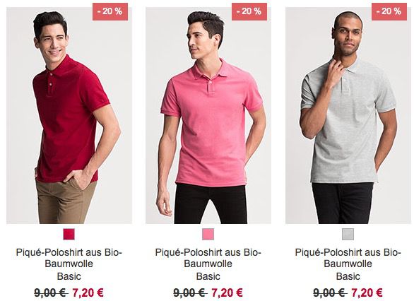 C&A: 20% auf Herren Poloshirts & auf Damen Blusen + 10% Gutschein   z.B. Piqué Poloshirt ab 7,20€