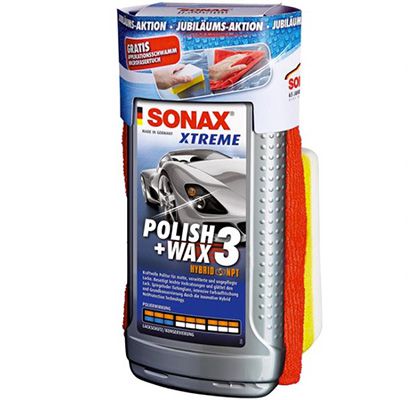 Wieder da! Sonax Xtreme Polish & Wax 3 Hybrid (500 ml) + Schwamm + Mikrofasertuch für 11,99€ (statt 15€)