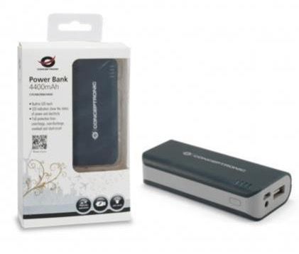 Conceptronic USB PowerBank 4400mAh mit LED Taschenlampe für 7,99€ (statt 12€)