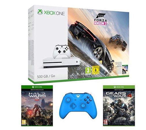 Xbox One S 500GB + Forza Horizon 3 + Halo Wars 2 + Gears of War 4 + 2. Controller für 334,30€ (statt 422€)