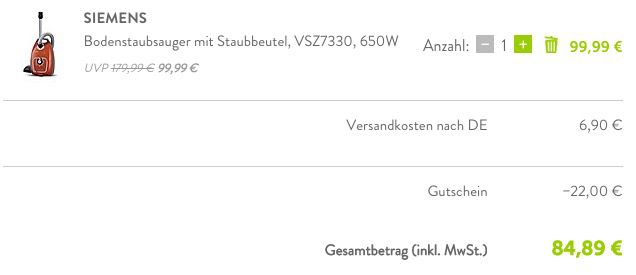 Absoluter Knaller! 22% Gutschein für brands4friends   Siemens Staubsauger für 85€ (statt 157€)