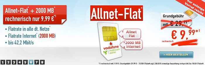 Vodafone Allnet Flat mit 2GB für 9,99€ mtl.