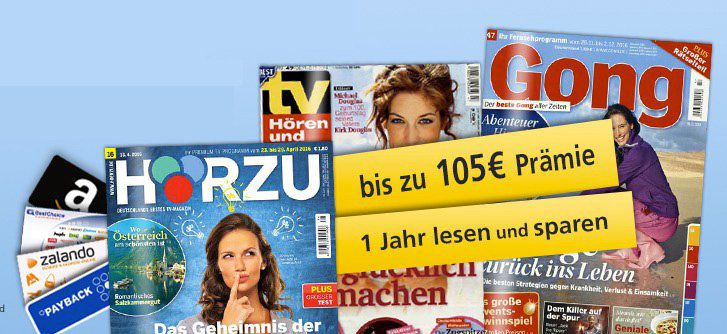 TV Zeitschriften Jahresabos mit guten Prämien   HÖRZU, Gong und TV hören und sehen