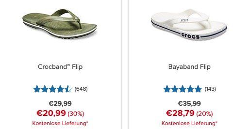 Crocs mit bis zu 50% Rabatt auf ausgewählte Schuhe + 10% Gutschein + VSK frei