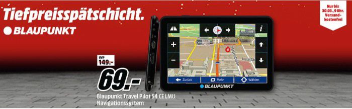 Media Markt Tiefpreisspätschicht   BLAUPUNKT TravelPilot 54 CE LMU   Zentraleuropa Navi für 69€