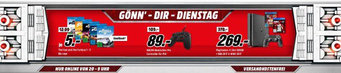 SONY PlayStation 4 Slim 500GB + NBA 2K17 + WWE 2K17 für 269€   im Media Markt Dienstag Sale