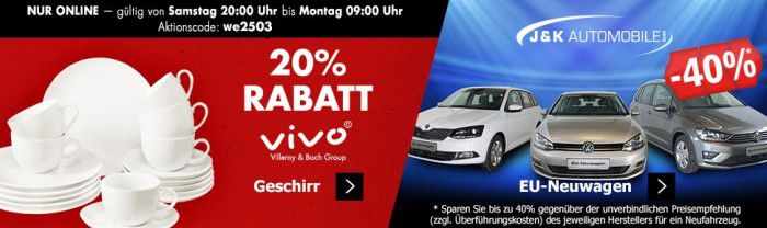 Karstadt Kracher mit z.B. 20% Rabatt auf Erotik Artikel, TomTailor Bekleidung, VIVO (Villeroy&Boch) Geschirr und mehr ...