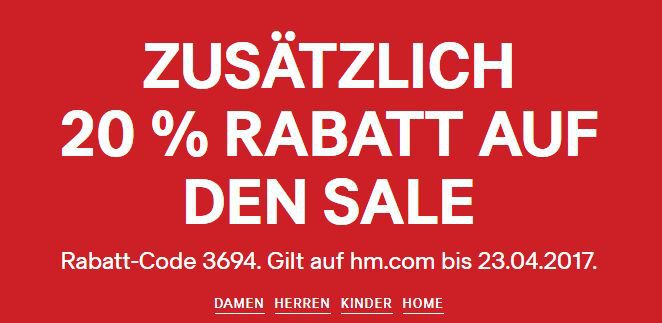 H&M: 20% extra Rabatt auf den Sale   nur heute!