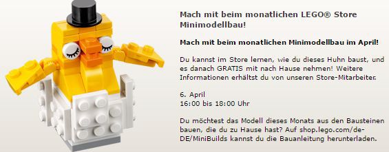 Gratis Lego Mini Bauaktion April – nur am 06.04. in teilnehmenden Lego Stores