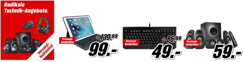 Media Markt radikale Technik Angebote: u.a.  RAZER BlackWidow Tournament Tastatur statt 87€ für 49€