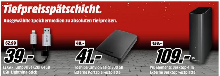 Media Markt Speicher Tiefpreisspätschicht   günstige SSDs, USB Sticks und Speicherkarten