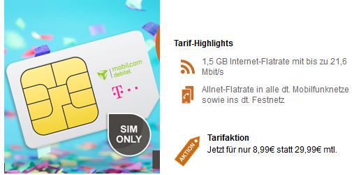 Telekom Allnet Flat mit 1,5GB für nur 8,99€ mtl.