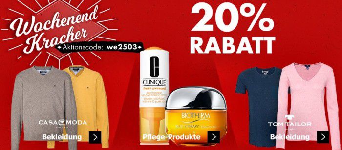 Karstadt Kracher mit z.B. 20% Rabatt auf Erotik Artikel, TomTailor Bekleidung, VIVO (Villeroy&Boch) Geschirr und mehr ...