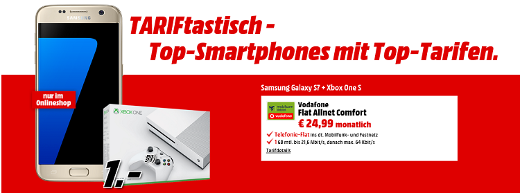 Vodafone Flat Allnet mtl. 24,99 Euro + Galaxy S7 + Xbox One S für einmalig 1€   Effektiver Gewinn!