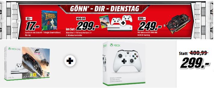 Xbox One S 1TB Konsole + Forza Horizon 3 + Wireless Controller für 299€   im Media Markt Dienstag Sale