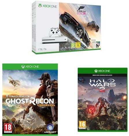 Xbox One S (1TB Konsole) + Forza Horizon 3 + Ghost Recon Wildlands + Halo Wars 2 für 321,13€ (statt 436€)