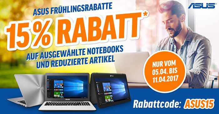 15% Rabatt auf Asus Notebooks   z.B. Asus F555LA XX2728D für 296,65€ (statt 338€)