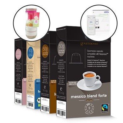 120 Gourmesso Kaffeekapseln + Entkalker + Backmischung für 39,99€