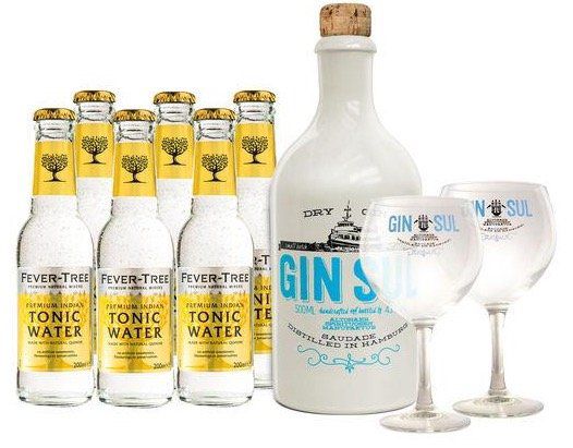 Gin Sul Set mit 4 Gläser + 12 Flaschen Indian Tonic für 71,80€