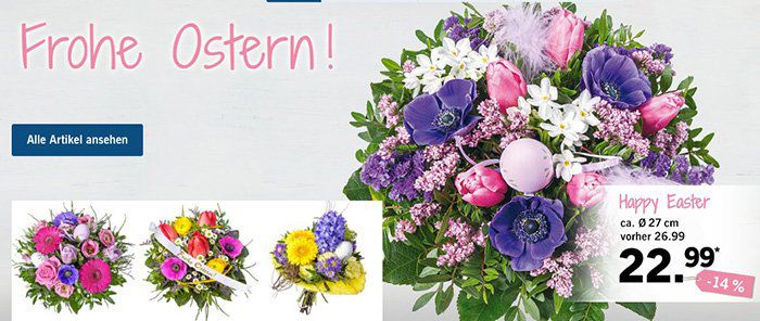 Blumige Ostergrüße jetzt versandkostenfrei bei LIDL Blumen + 20% auf nicht reduzierte Sträuße