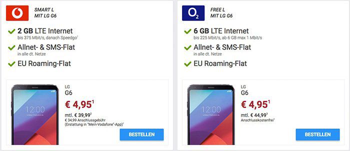 LG G6 Smartphone für 4,95€ (statt 749€) + D1/D2/o2 Tarif vorbestellen + gratis 159€ mydays Gutschein