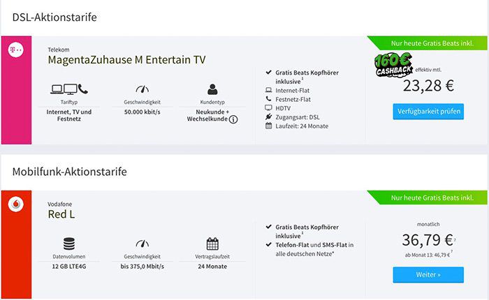 DSL  & Handytarife teilw. mit Cashback bei Preis24 + gratis Beats Kopfhörer
